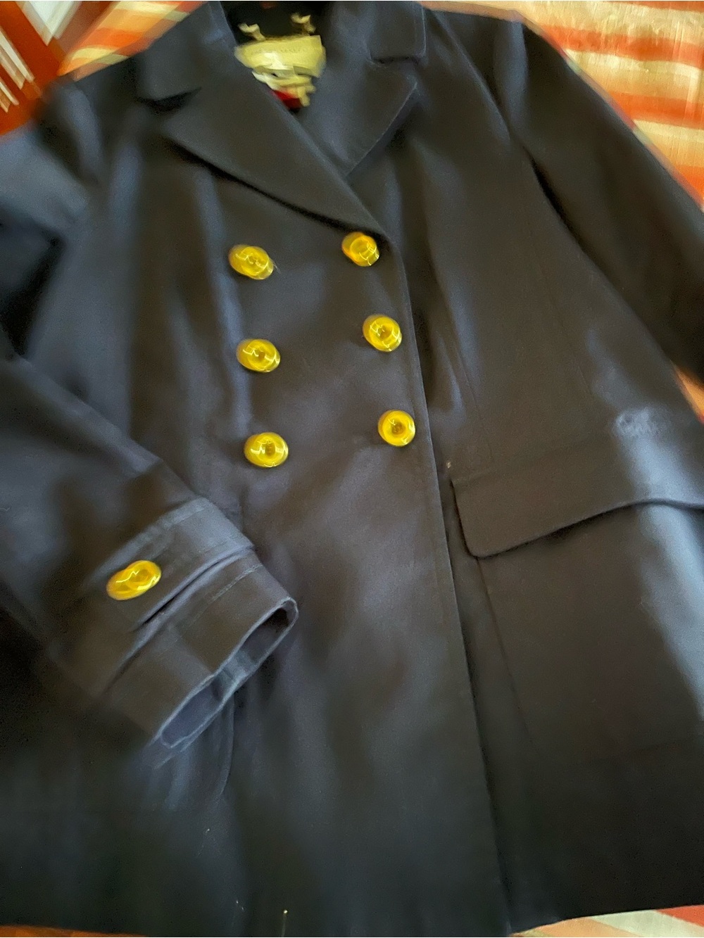 Banana Republic Navy Blue 100%Cotton Double-Breasted Pea Coat with Gold Buttons